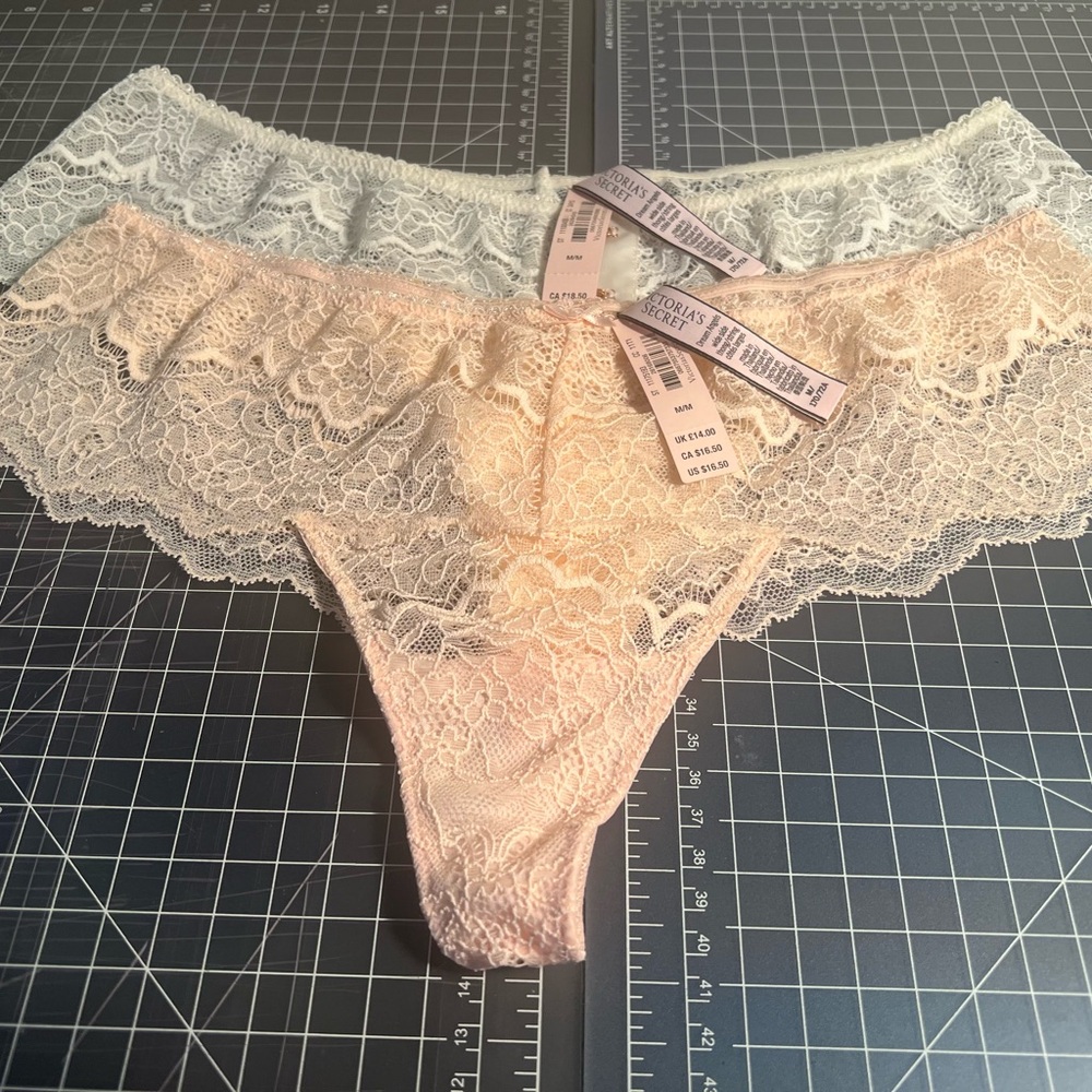 Victoria's Secret Lace Thong Panty Set - Cream and Pink along w/Swimwear Bottom
